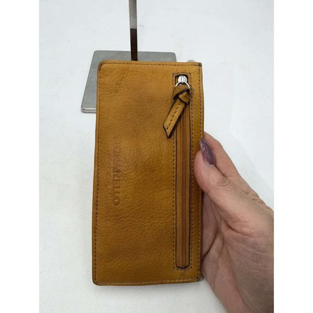 Tignanello Vintage Leather Slim Card Case Wallet Zipper Pocket and ID Window